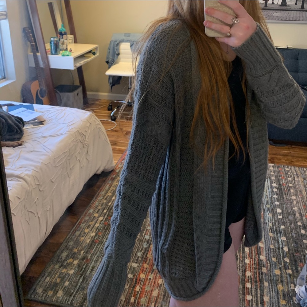 grey cardigan